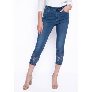 NEW PICADILLY rhinestone cutout embroidery deep denim jeans in blue